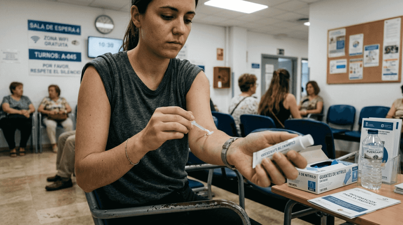 Un joven se aplica crema anestésica en el brazo antes de hacerse un tatuaje.
