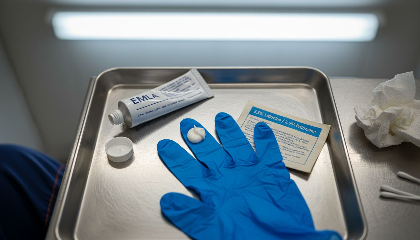 Close-up of EMLA cream tube and ingredients