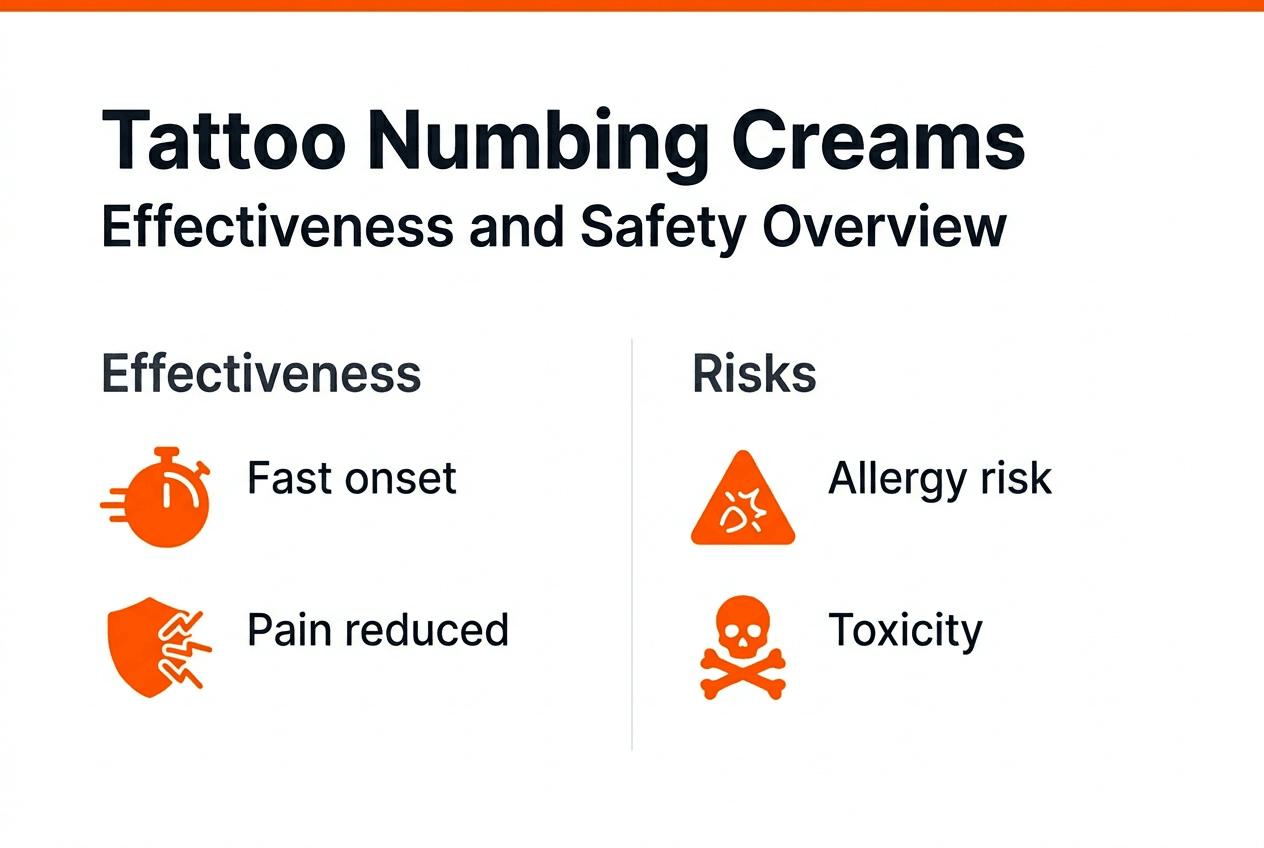 Infographic comparing numbing creams’ effectiveness and risks