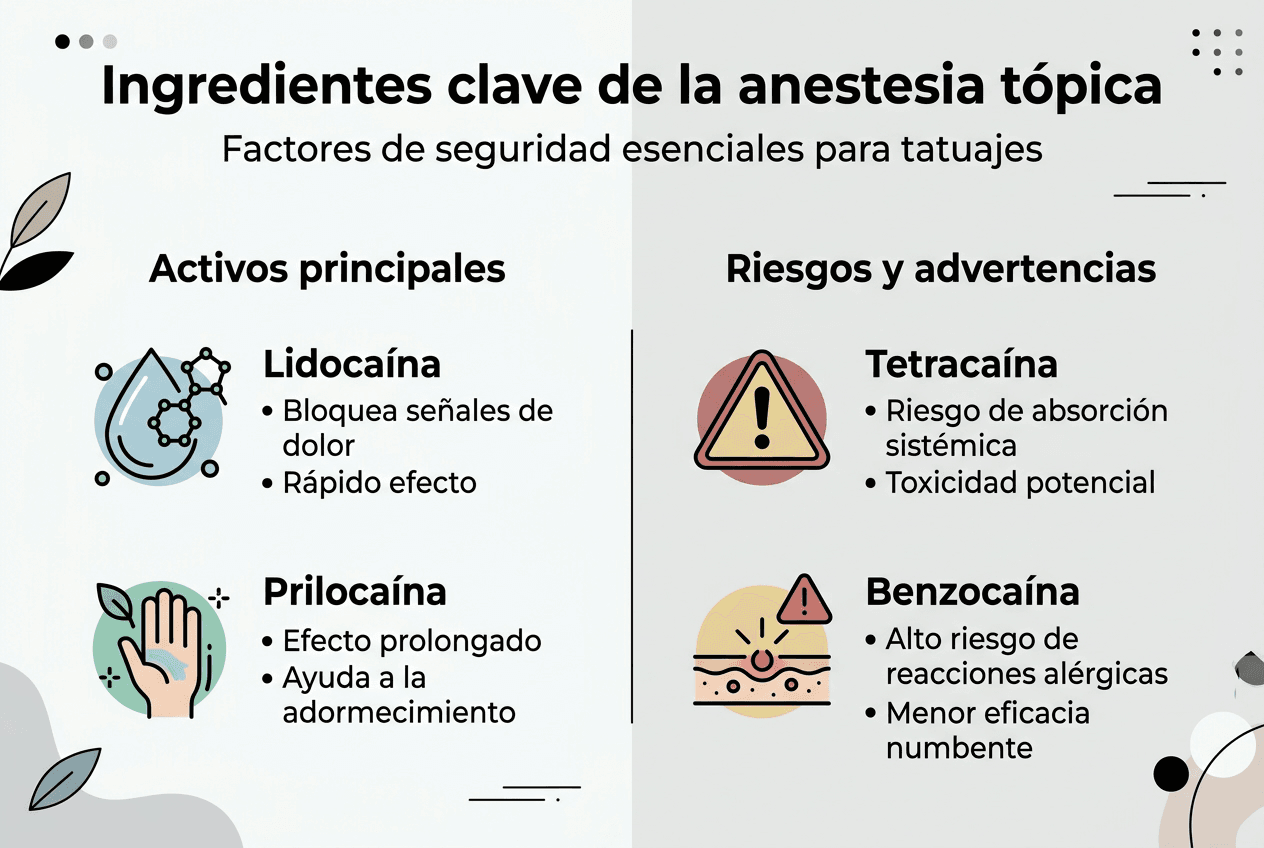 Infografía sobre los componentes y posibles riesgos de la anestesia tópica