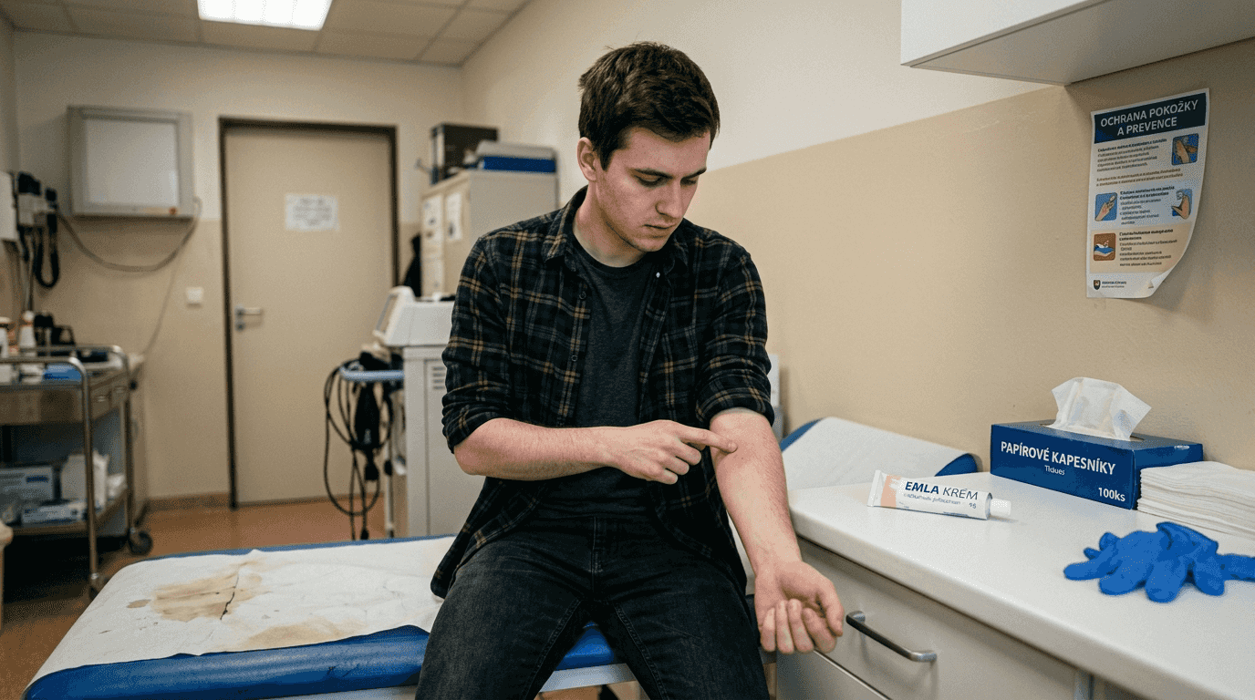 Klient si všímá lehké reakce pokožky po použití krému.