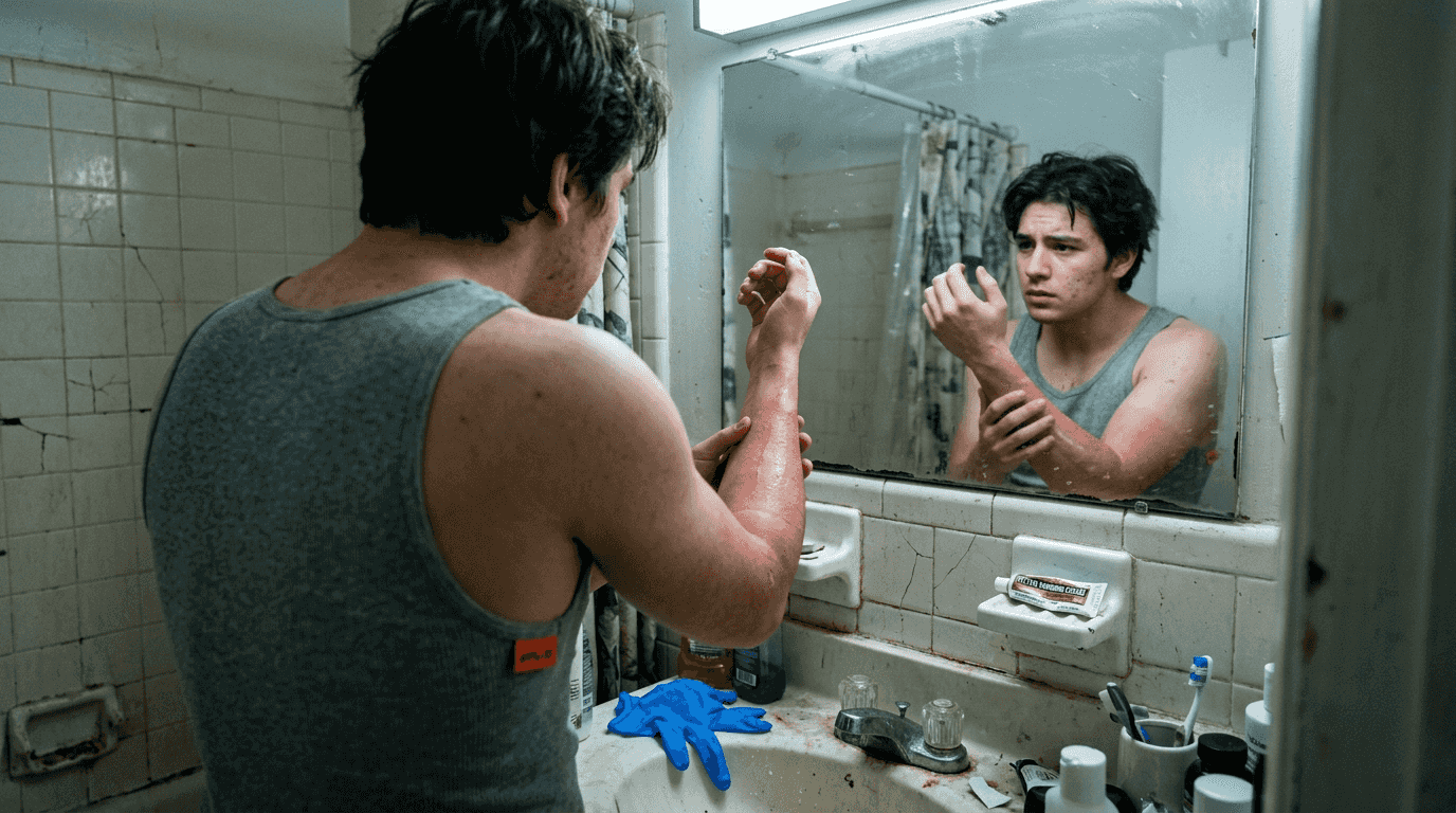 Person checking allergic reaction to numbing cream