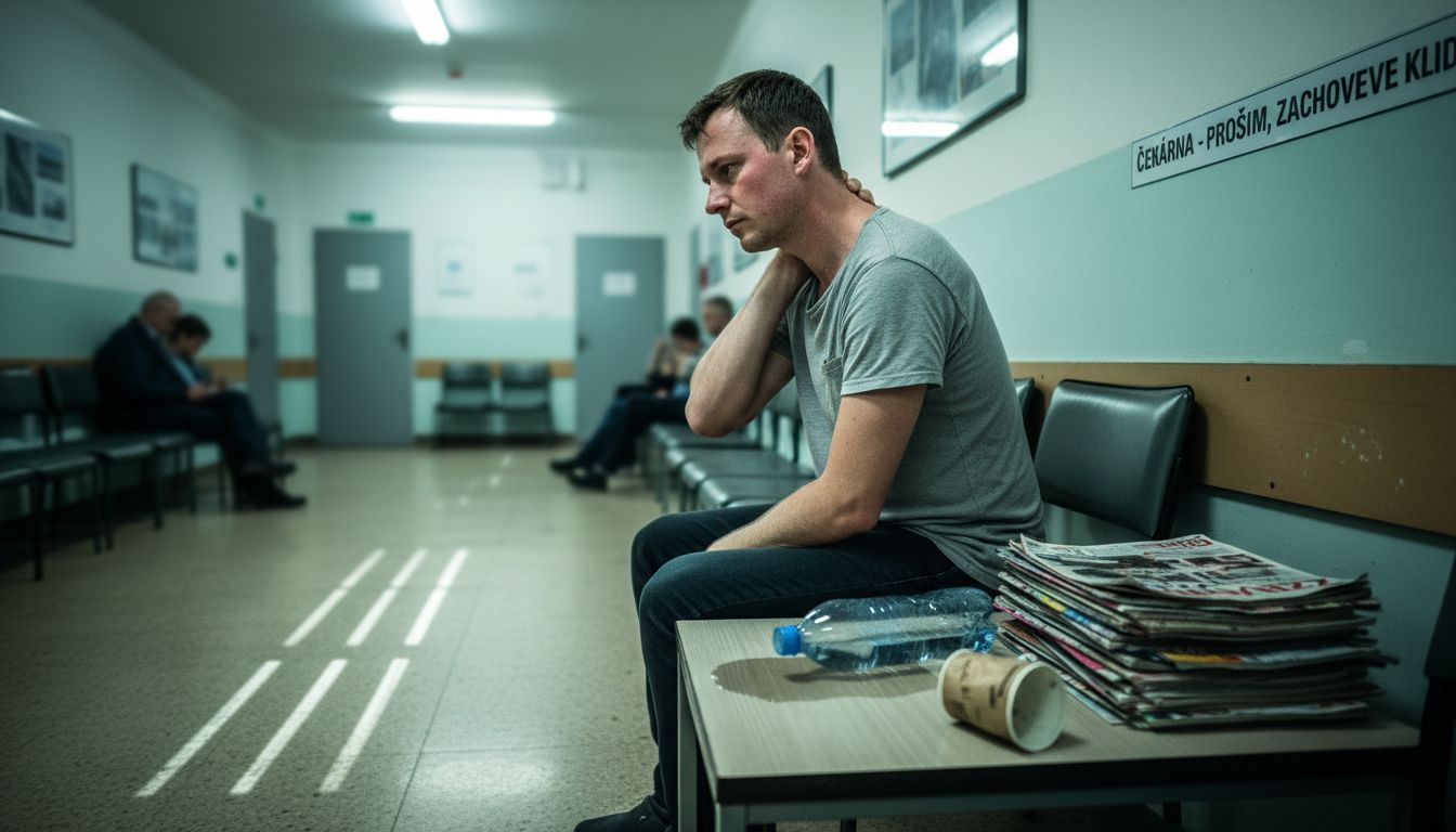 Muž čeká na ošetření po alergické reakci