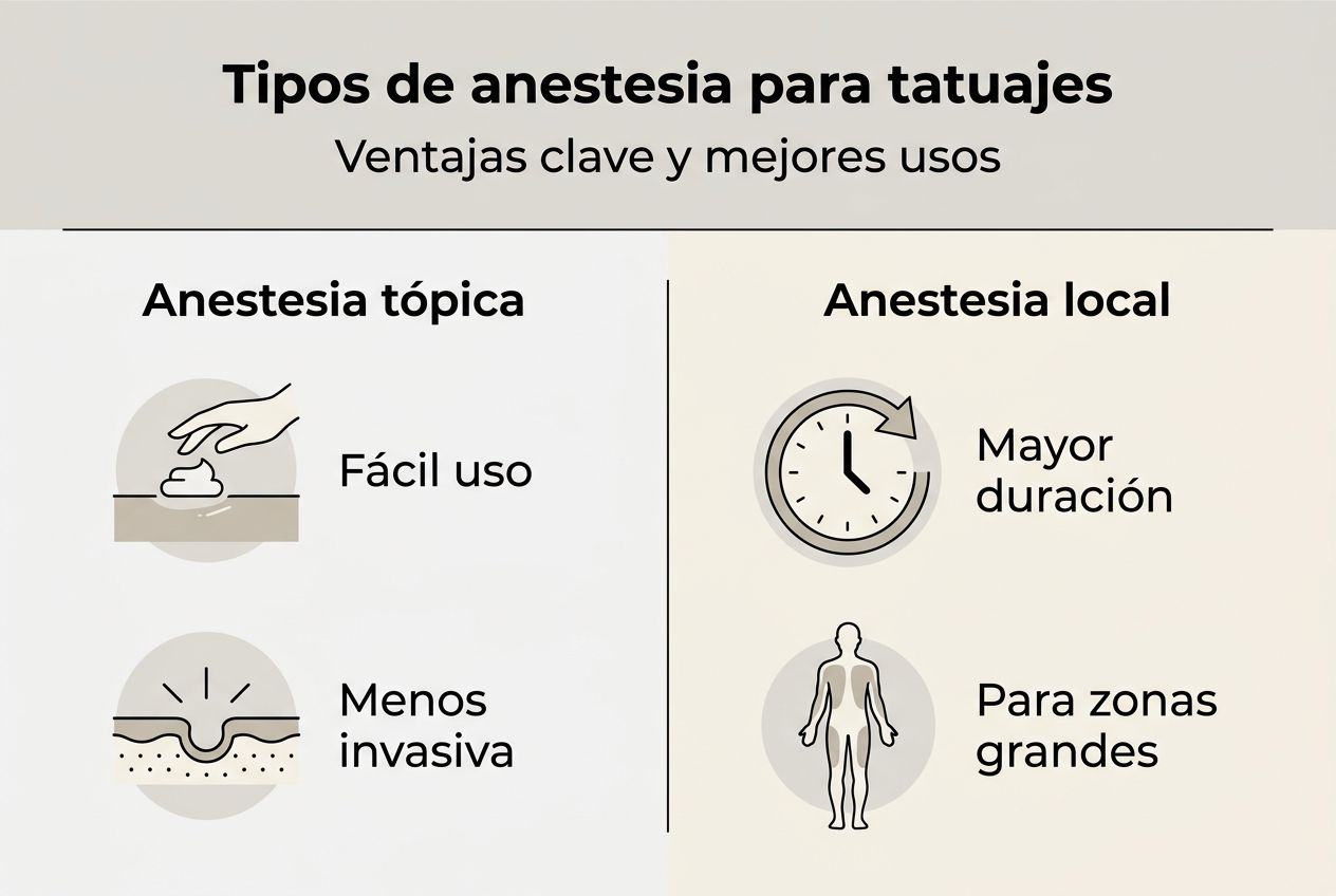 Infografía: beneficios de la anestesia tópica y local durante el proceso de tatuado
