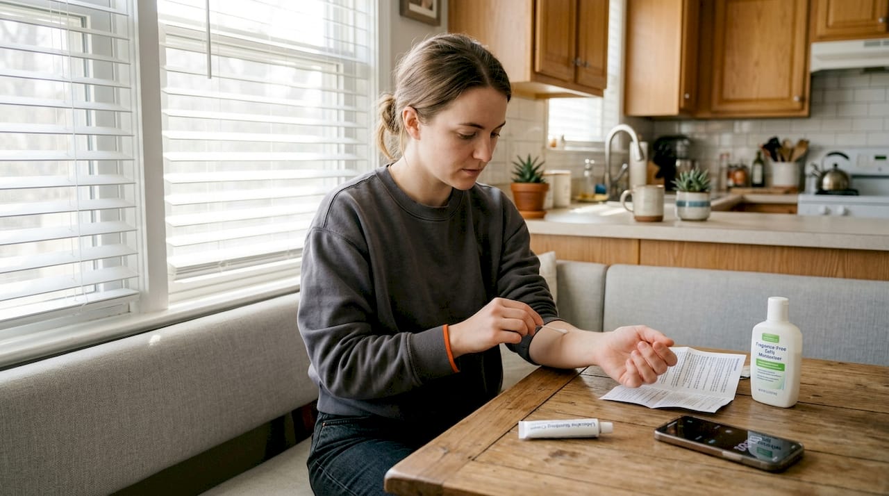 Applying patch test with numbing cream