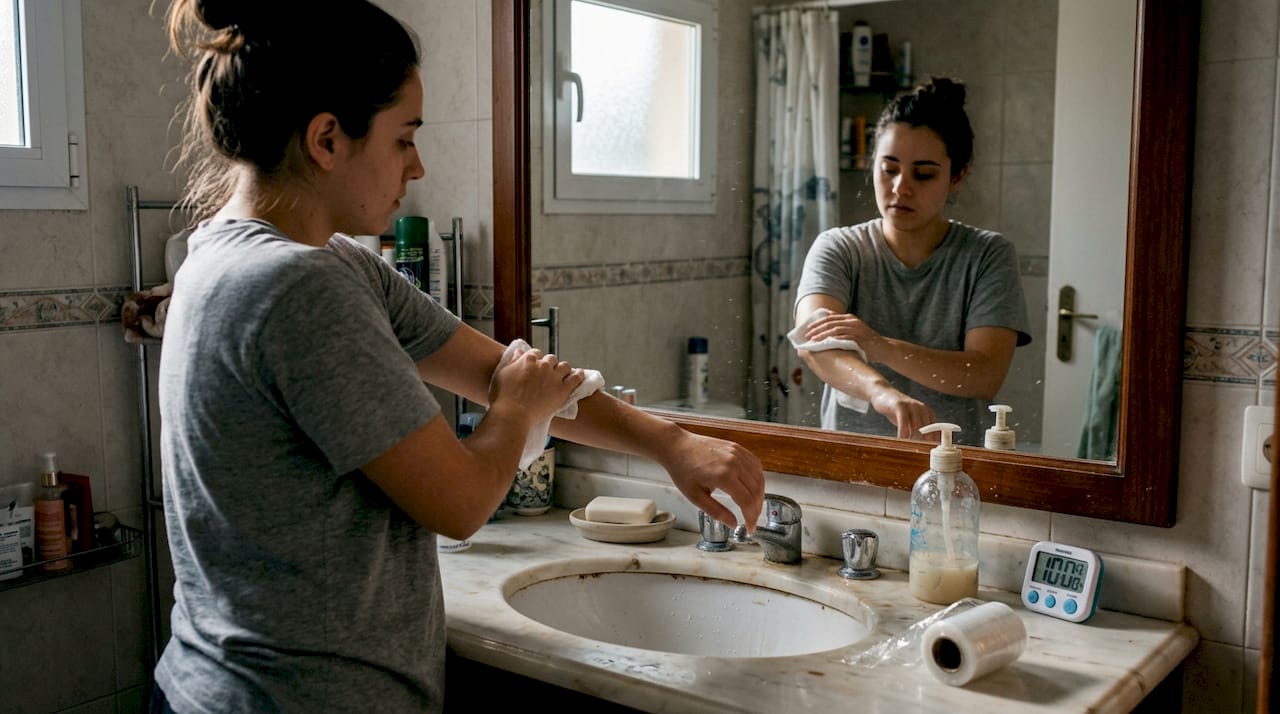 Antes de aplicar la crema anestésica, la persona se asegura de limpiar bien la piel.