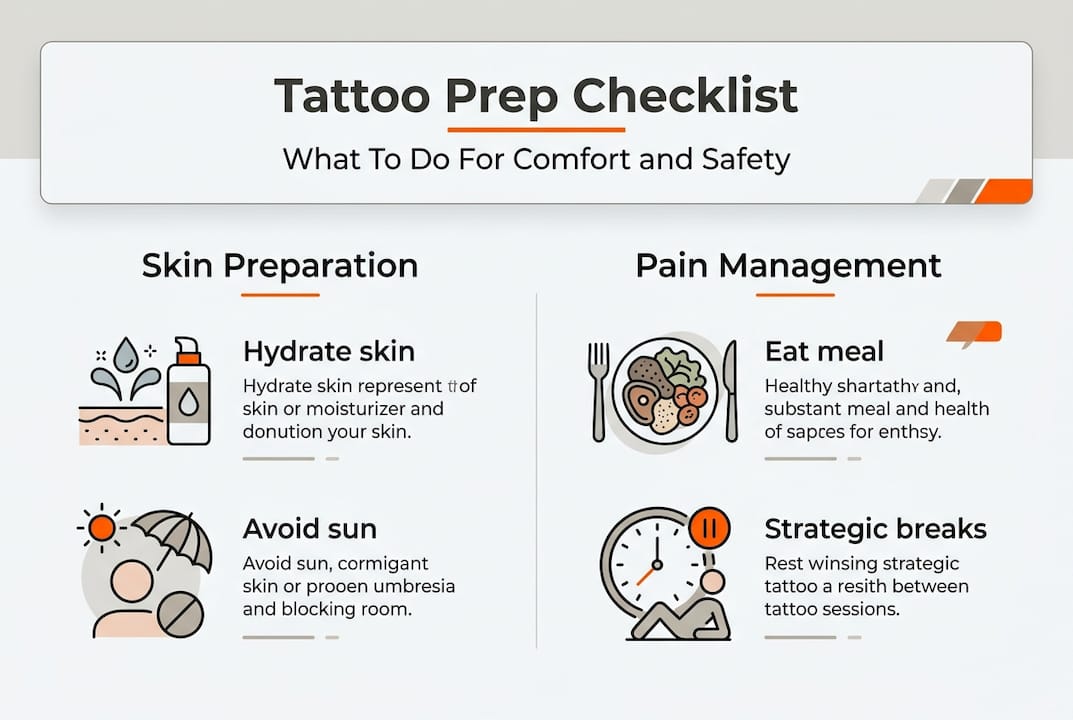 Infographic showing tattoo prep and pain steps