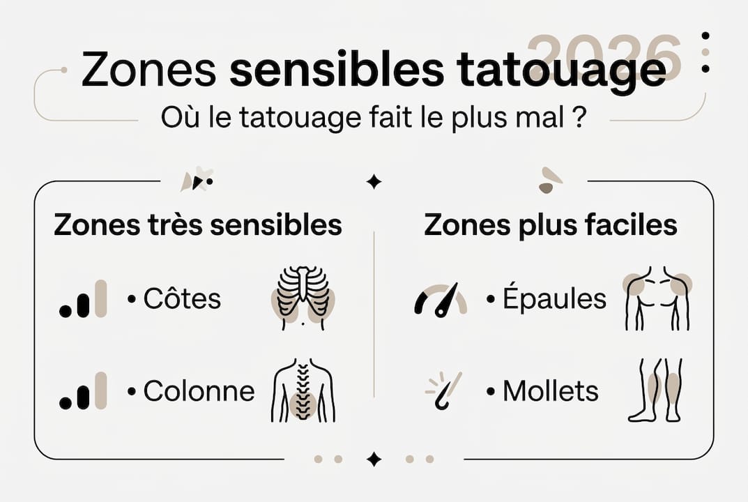 Infographie : les zones du corps où le tatouage est le plus sensible