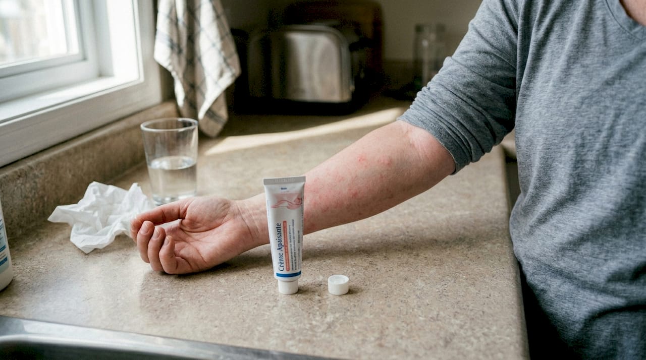 L'avant-bras présente une légère éruption cutanée après l'application de la crème.