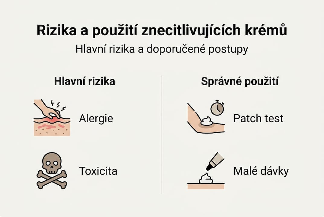 Přehledná infografika upozorňuje na možná rizika a správné způsoby používání krémů.