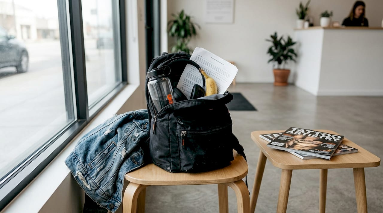 Tattoo session bag with essentials unpacked