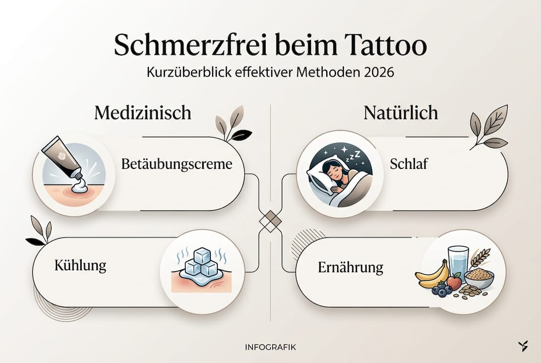 Infografik: Tipps und Tricks zur Schmerzlinderung beim Tätowieren