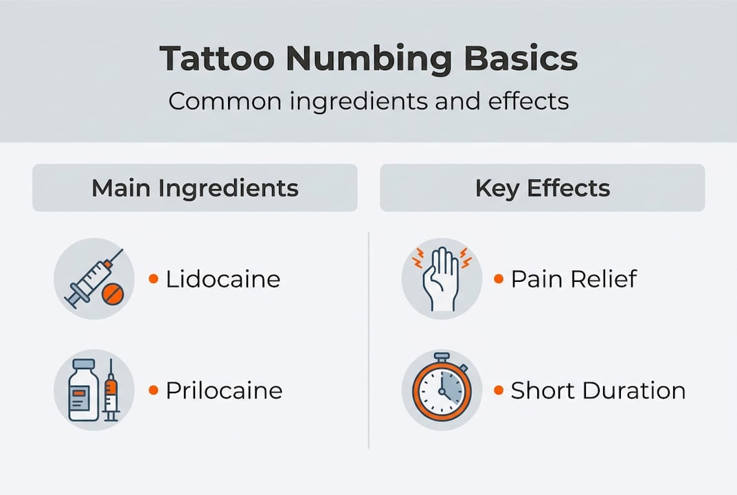 Infographic of tattoo numbing ingredients and effects
