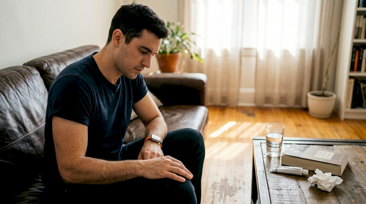 Man applying numbing cream to forearm