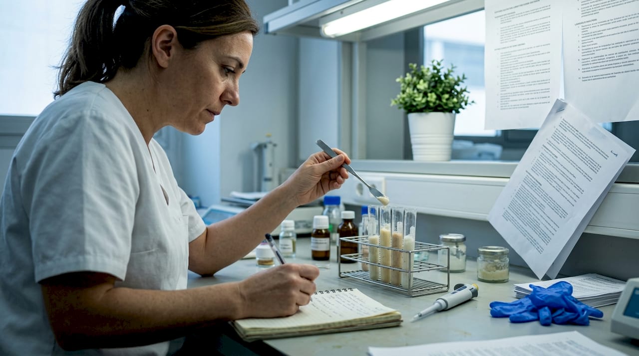 Una técnica de laboratorio realiza el análisis de diferentes muestras de cremas.