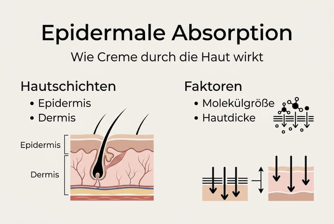 Die Infografik veranschaulicht anschaulich, wie der Aufnahmeprozess von Substanzen über die Epidermis abläuft.