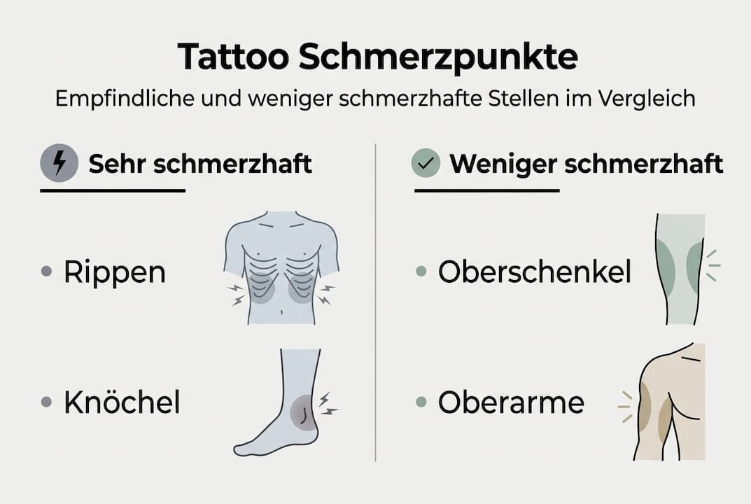 Infografik zeigt, an welchen Körperstellen Tattoos am meisten weh tun
