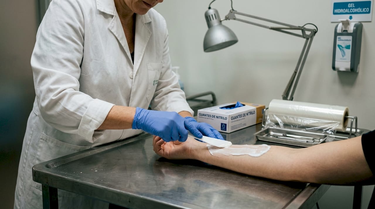 Administración profesional de anestesia local en superficie