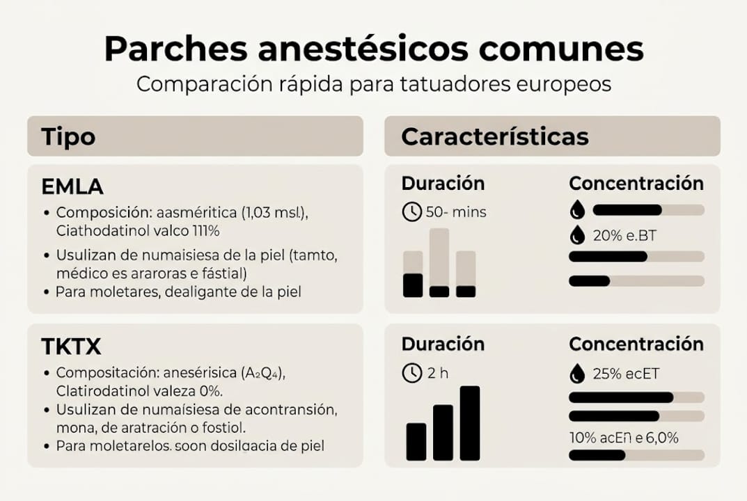 Infografía comparativa de parches anestésicos