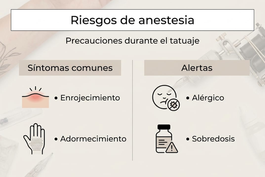 Infografía: riesgos y señales de alerta al usar anestesia en tatuajes
