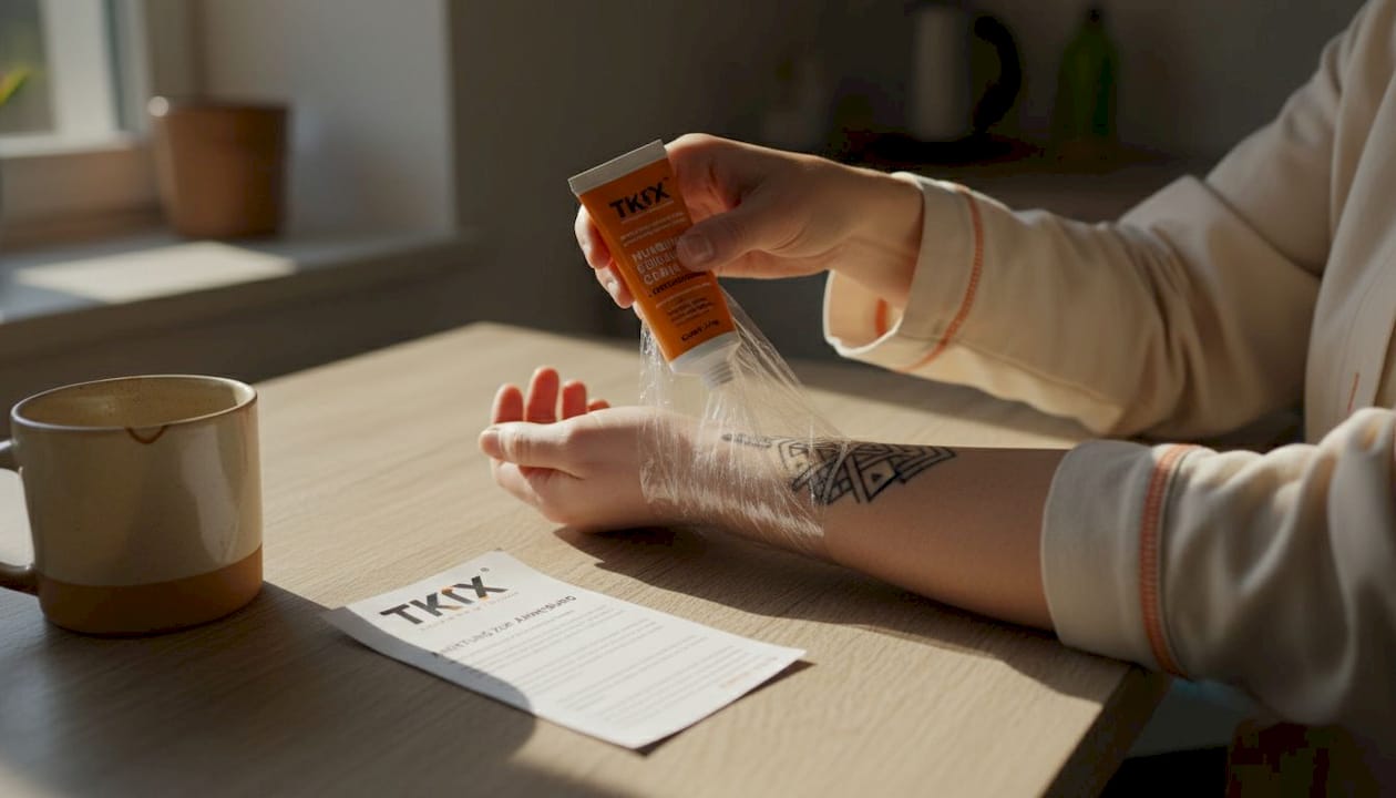 Bevor das Tattoo gestochen wird, wird eine betäubende Creme auf die Haut aufgetragen.