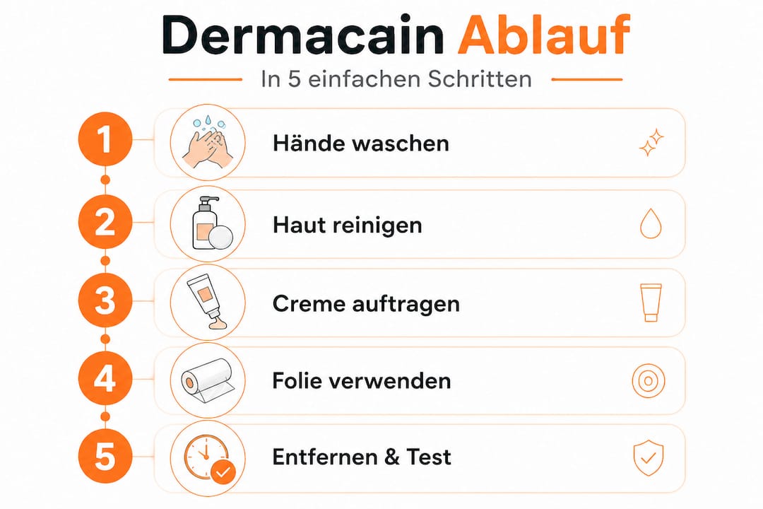 So wenden Sie Dermacain in fünf einfachen Schritten an – unsere Infografik zeigt, wie es geht.