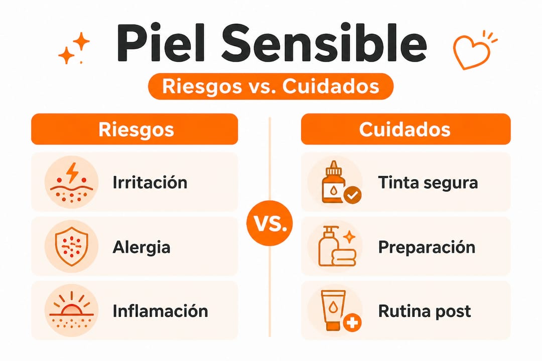 Infografía sobre los riesgos y cuidados del tatuaje en pieles sensibles