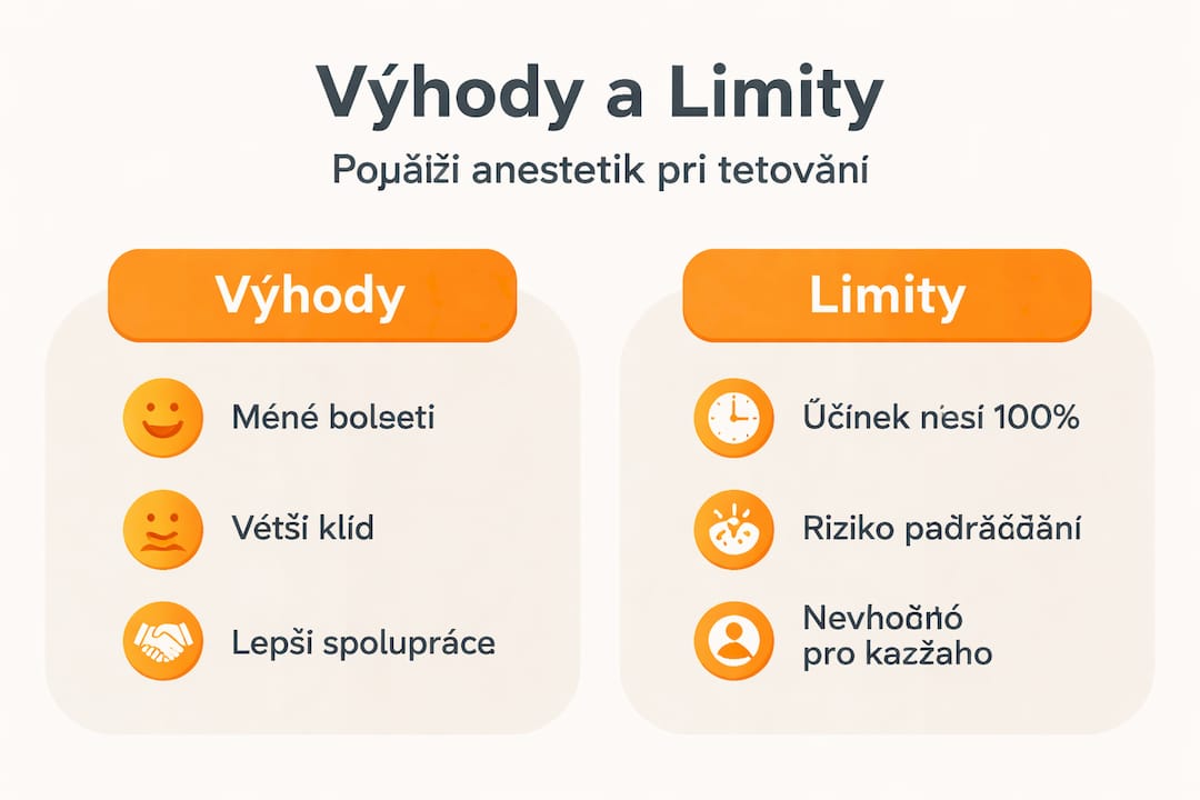 Přehledná infografika: výhody a nevýhody použití anestetik při tetování