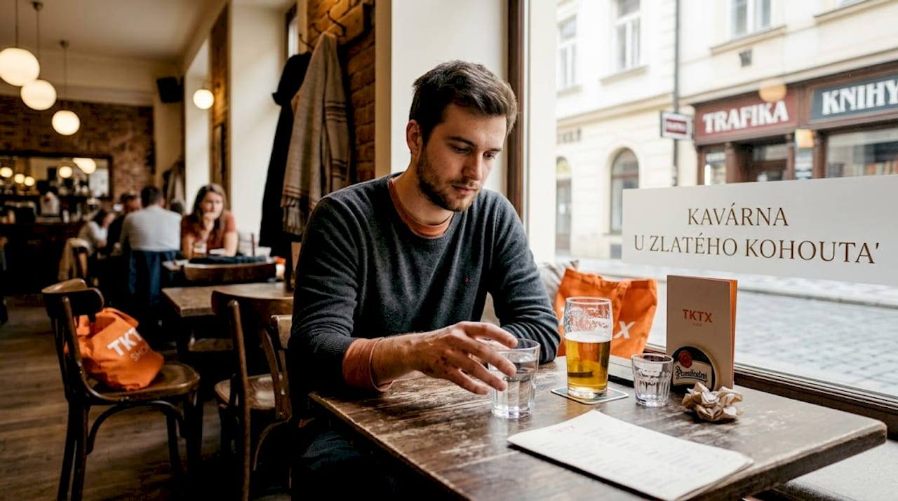 Muž si před tetováním raději dá vodu místo piva.