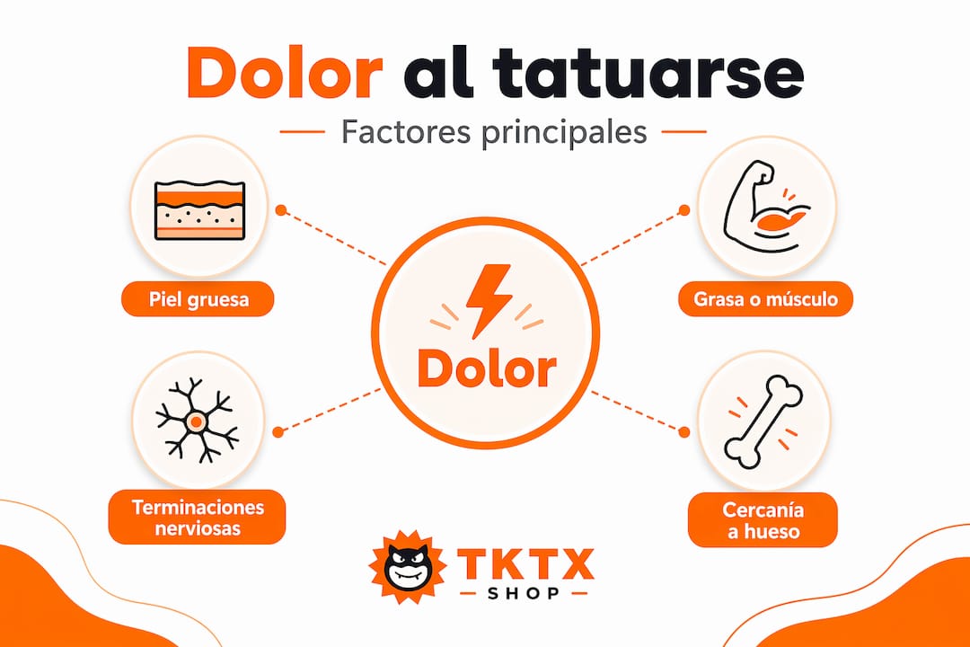 Infografía sobre los principales factores que influyen en el dolor al hacerse un tatuaje