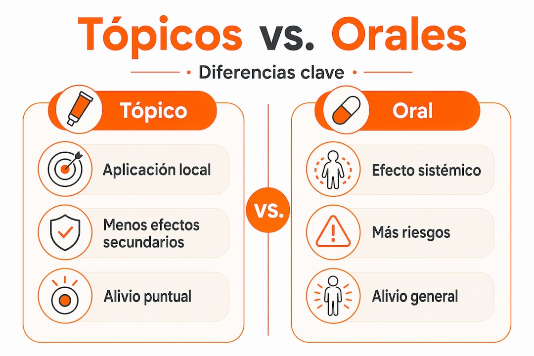 Infografía sobre las diferencias entre analgésicos tópicos y orales