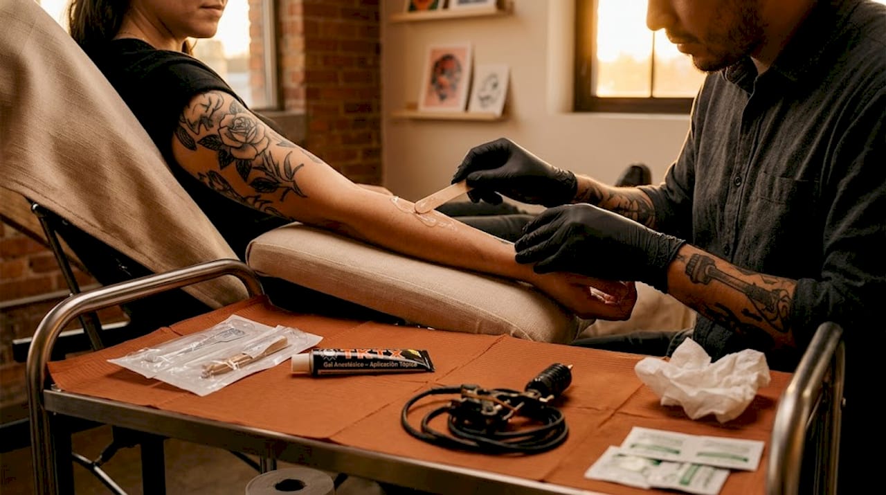 Aplicar un gel anestésico antes de comenzar la sesión de tatuaje