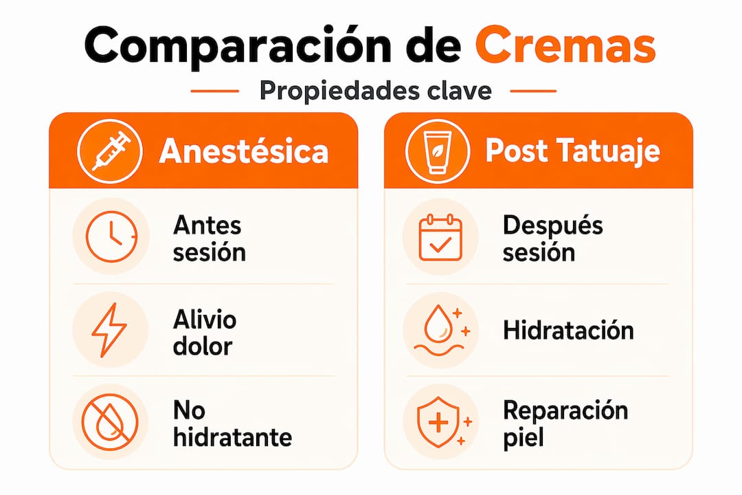 Infografía comparativa: cremas anestésicas vs. cremas para el cuidado posterior