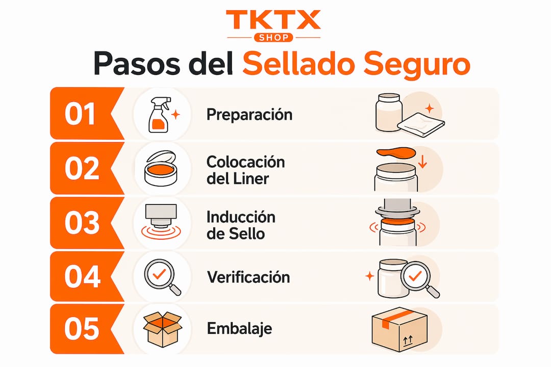 Infografía con los pasos clave para un sellado seguro de cremas