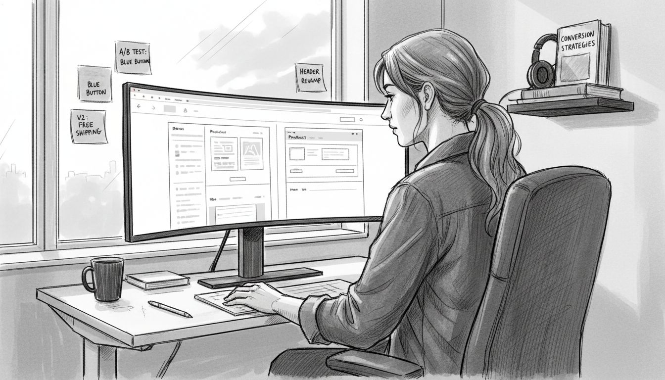 Manager comparing A/B test results on monitor