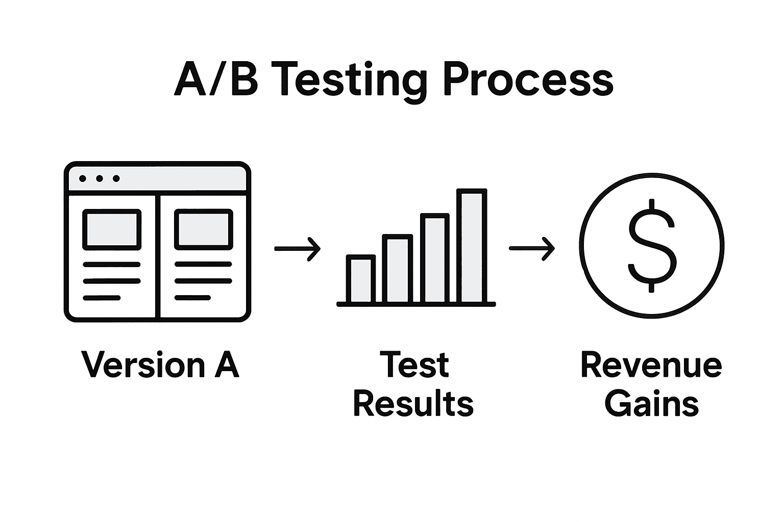 Infographic showing A/B testing steps and revenue