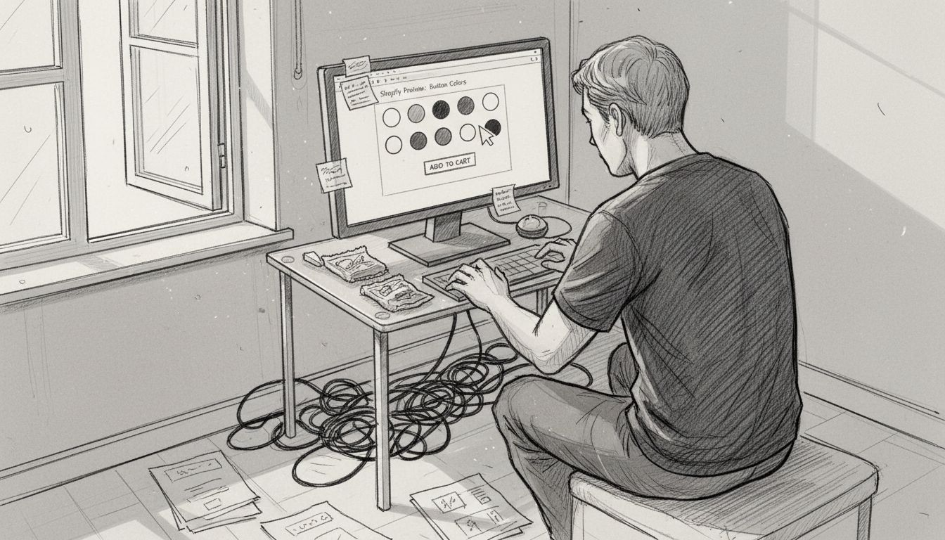 Designer choosing Shopify test buttons