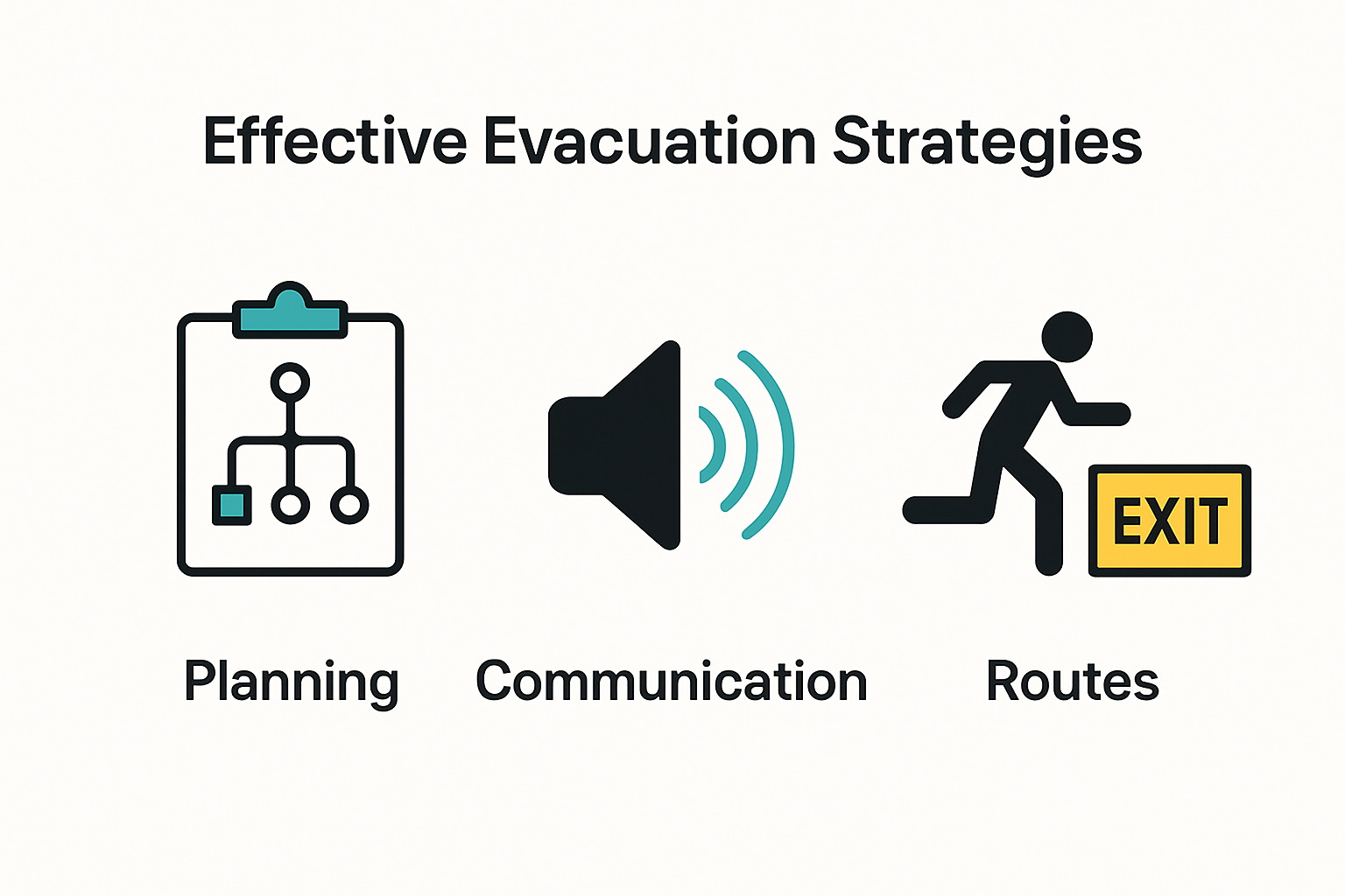 Infographic showing key components of effective evacuation strategies.