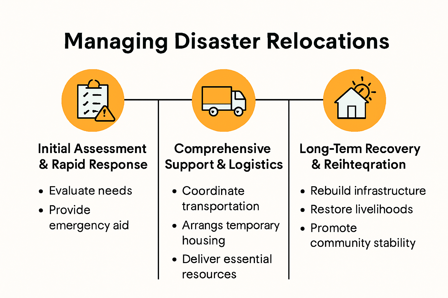 Infographic showing the three key phases of disaster relocation.