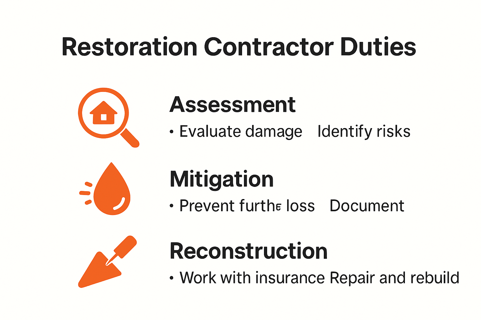 Infographic summary of restoration contractor main duties.