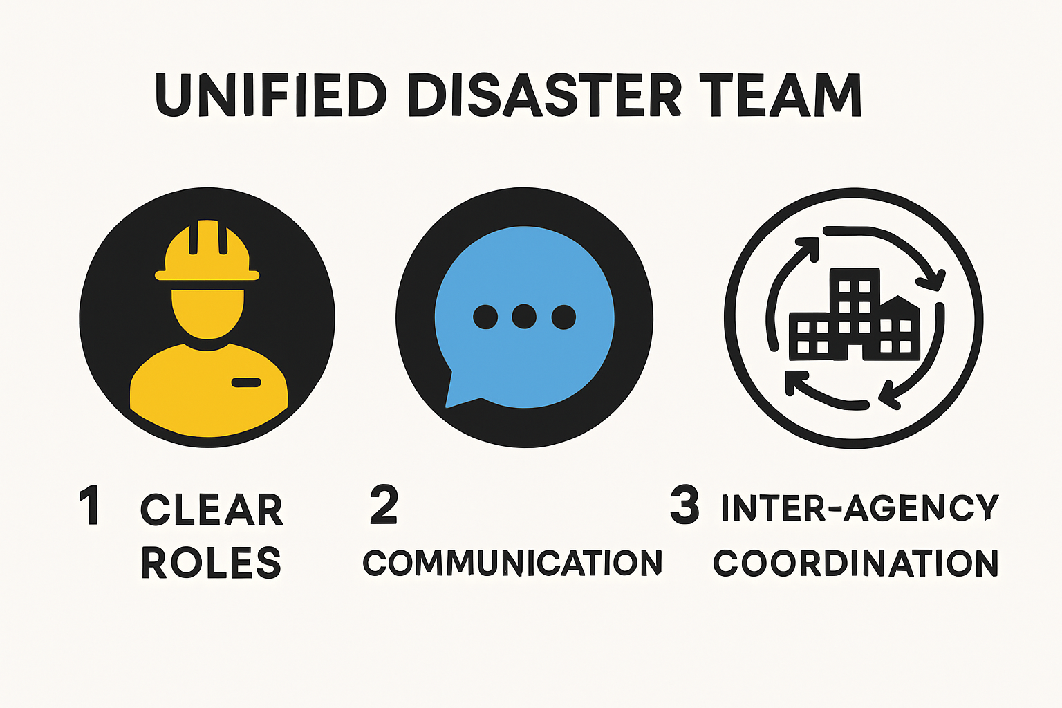 Infographic of unified disaster response team structure and coordination steps
