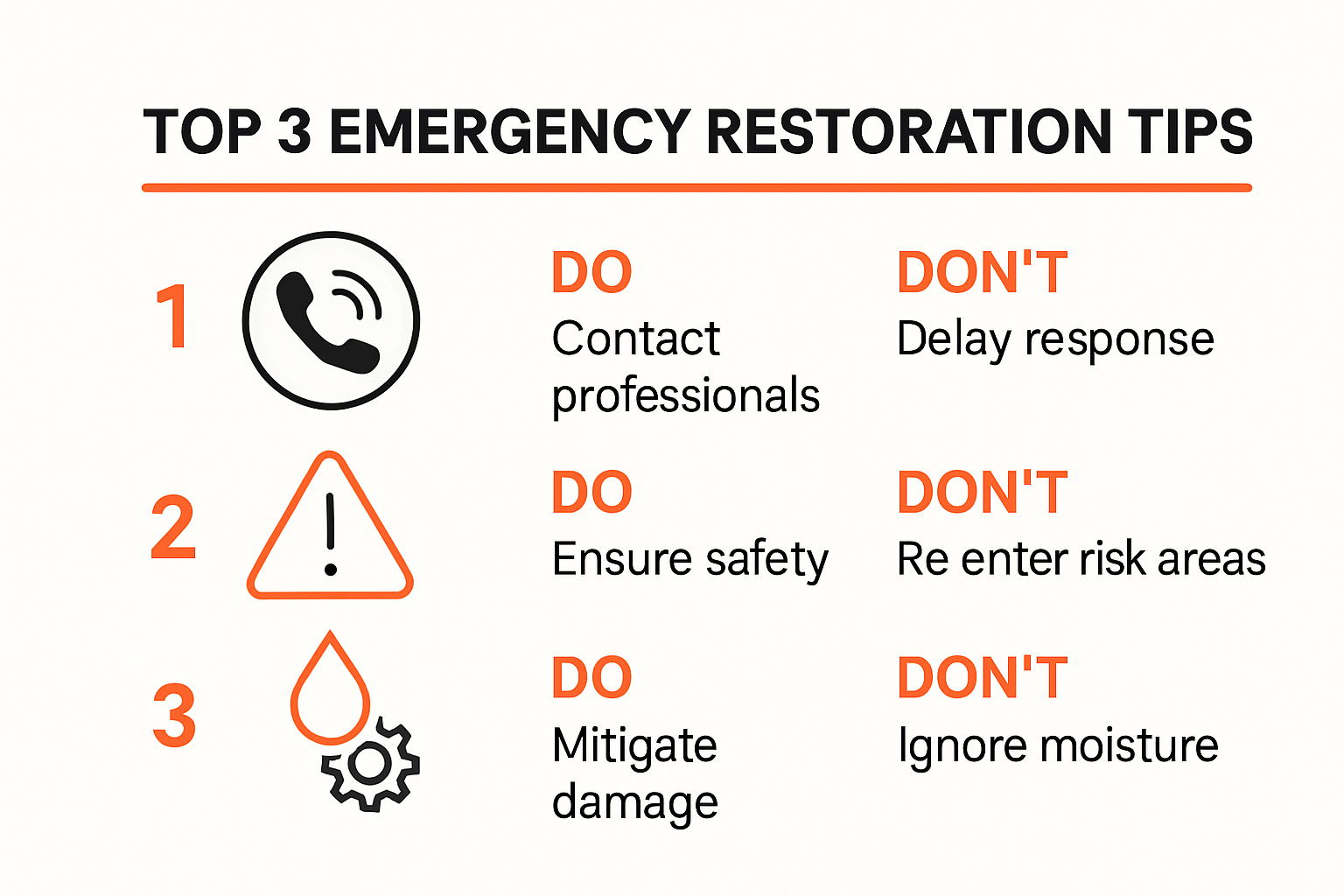 Top 5 emergency restoration tips with icons