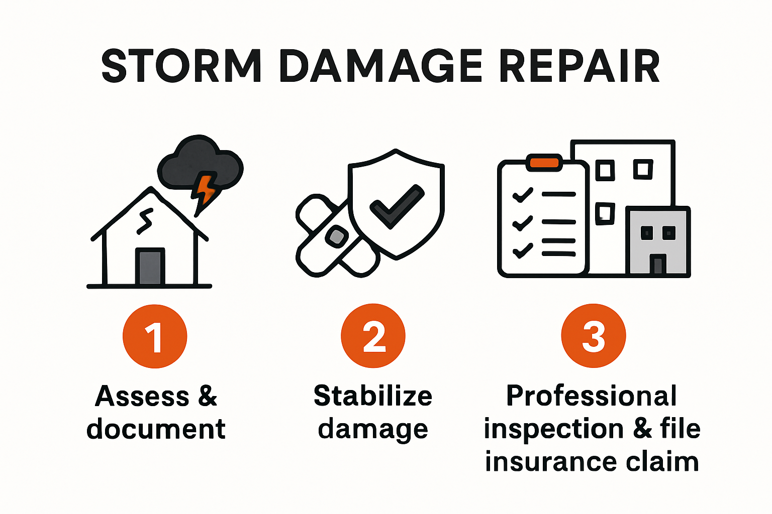 Step-by-step visual of storm damage repair process