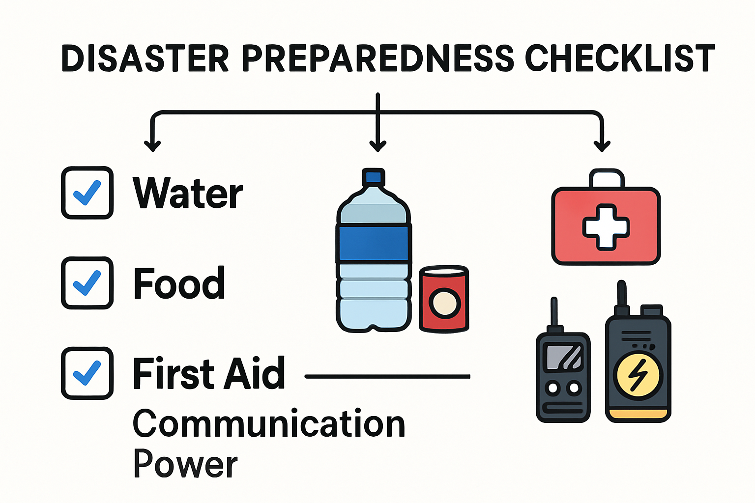 Visual disaster preparedness checklist with essential items