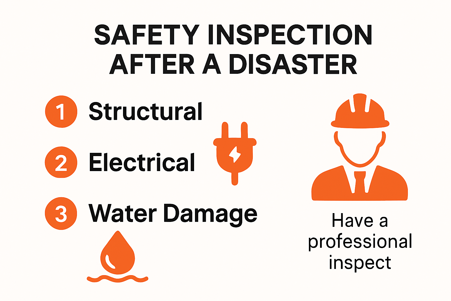 Home Renovation After Disaster: Charlotte, NC Solutions for 2025 2 Infographic of key post-disaster property safety checks