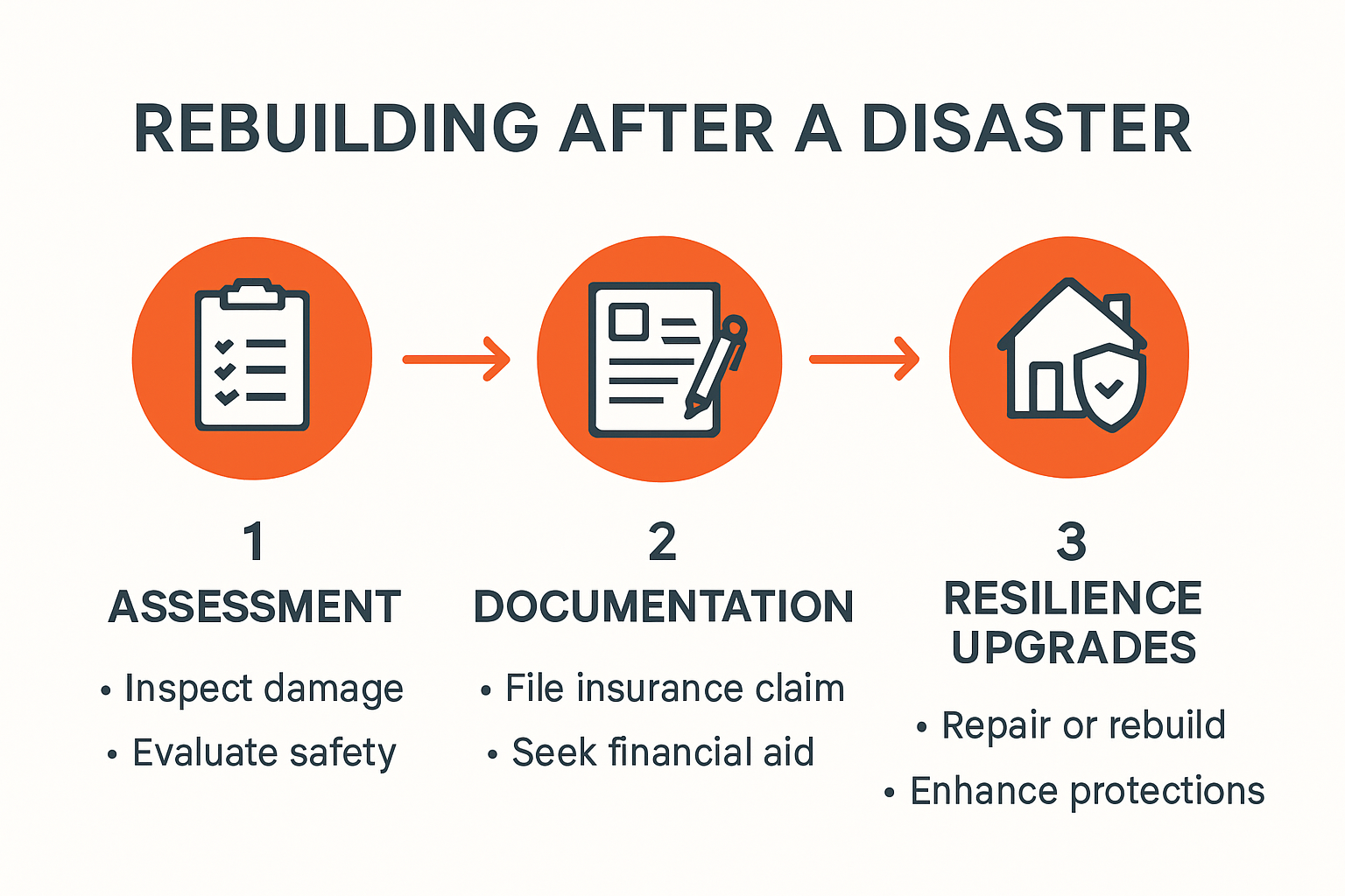 Essential steps to rebuild after a disaster infographic