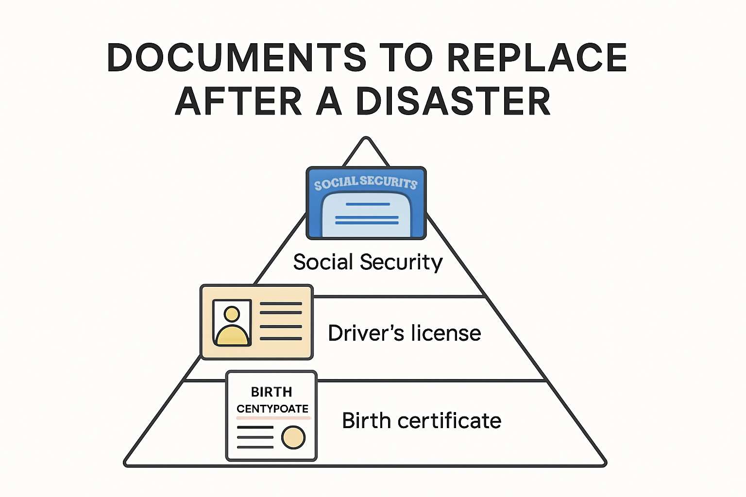 Infographic of essential documents to replace after disaster