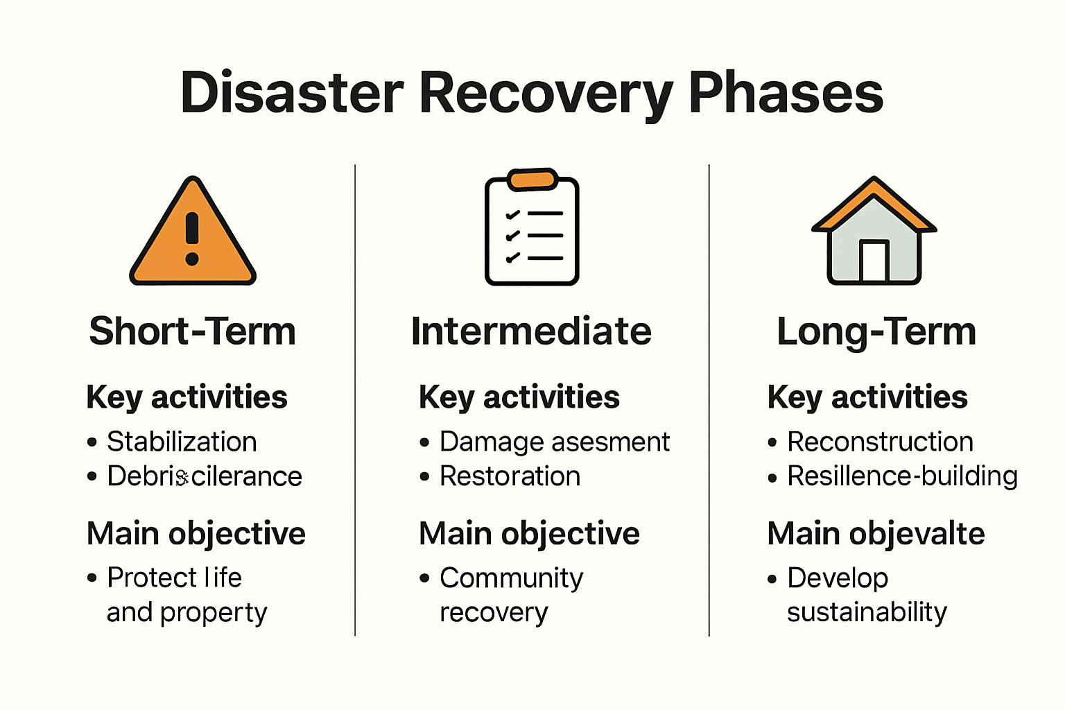Infographic showing the three phases of disaster recovery
