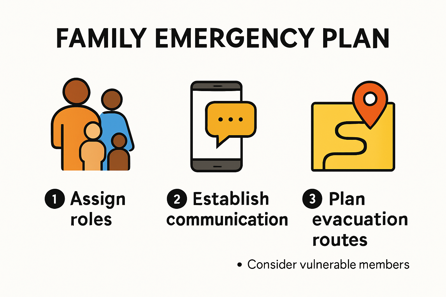 Infographic showing steps for family emergency preparedness plan