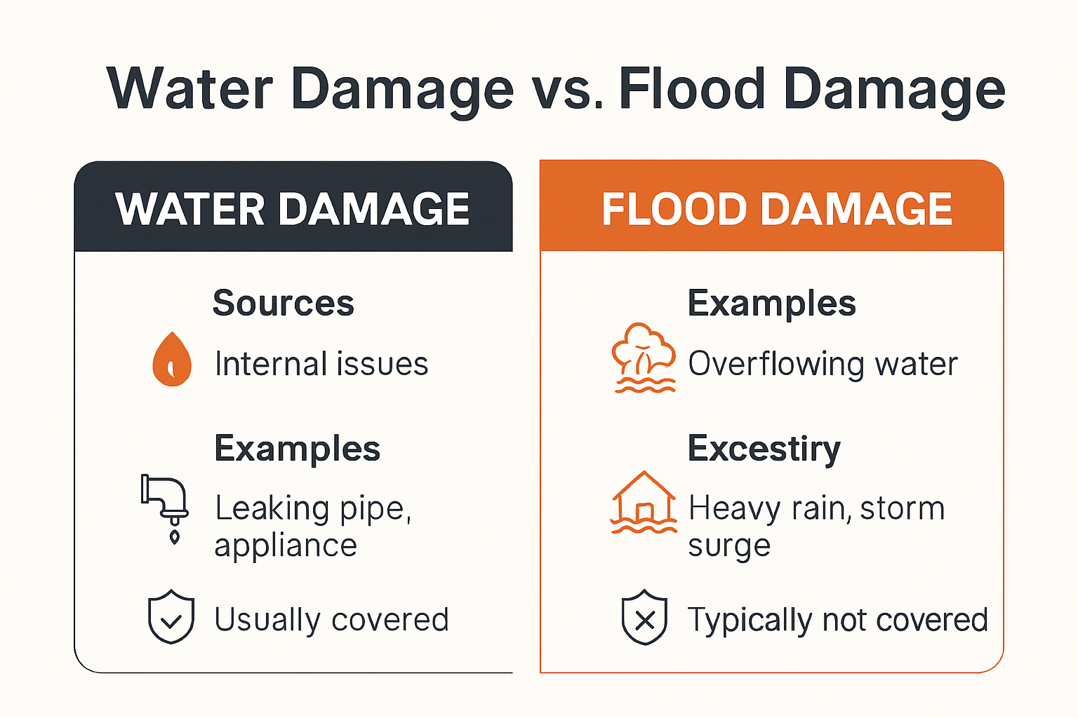 Water Damage vs. Flood Damage: Essential Guide for Charlotte Property Owners 2025 2 Side-by-side chart explaining water vs. flood damage